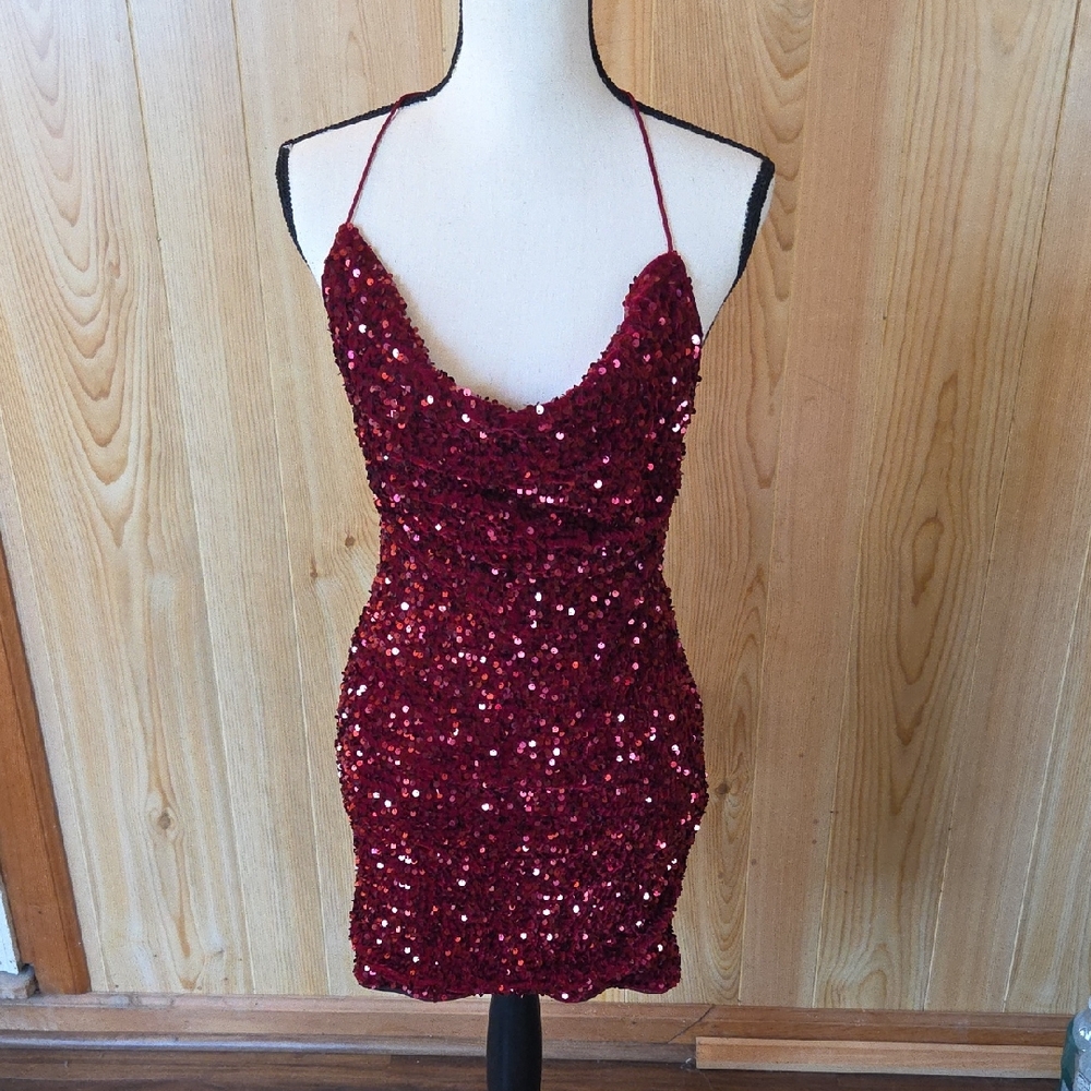 SHEIN Burgundy Sequin Mini Dress